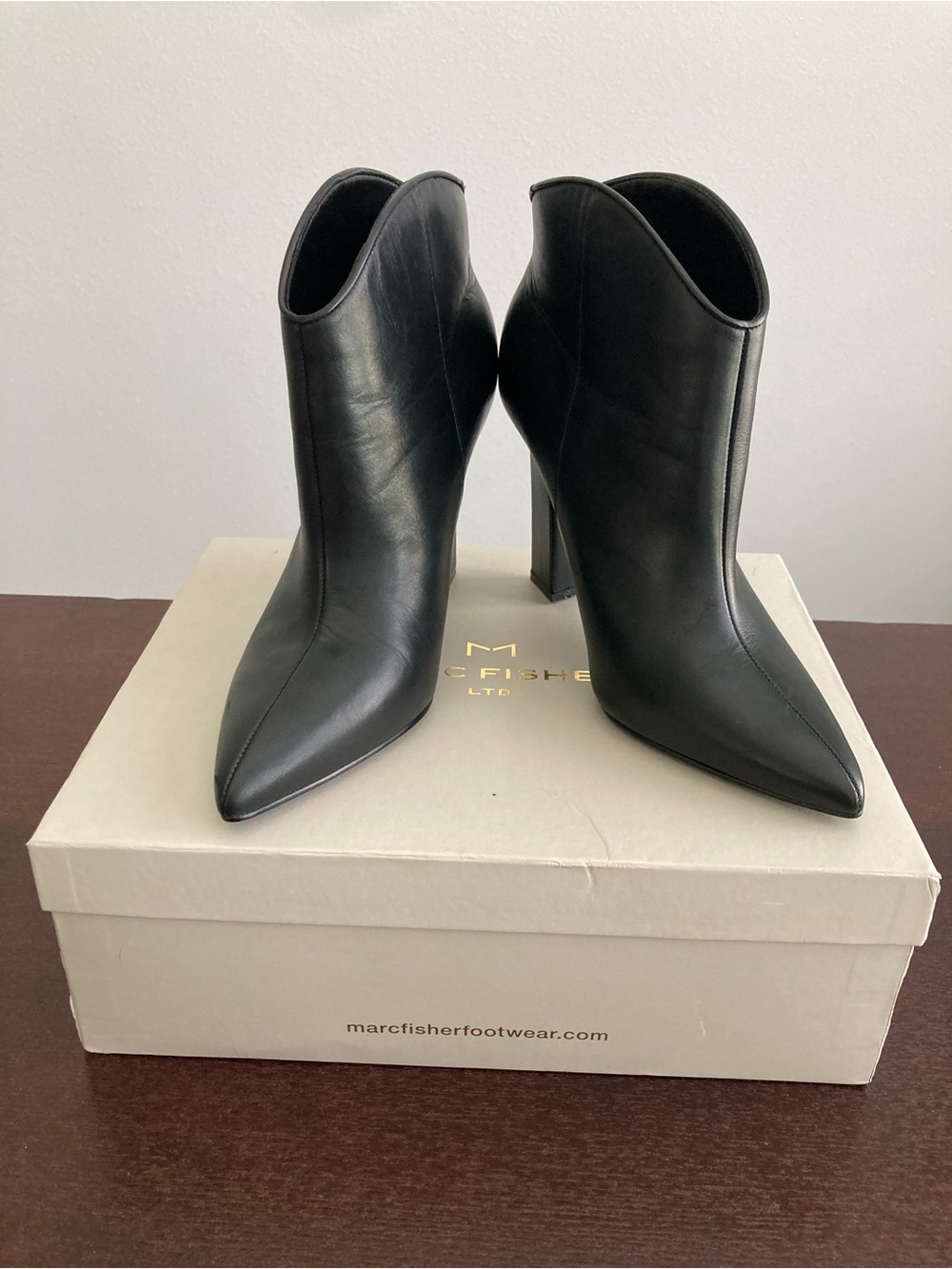 Marc Fisher Black Pointed Toe High Heel Ankle Boots
